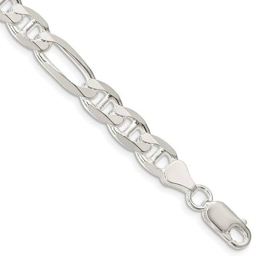 Sterling Silver 7.5mm Figaro Anchor Chain Bracelet