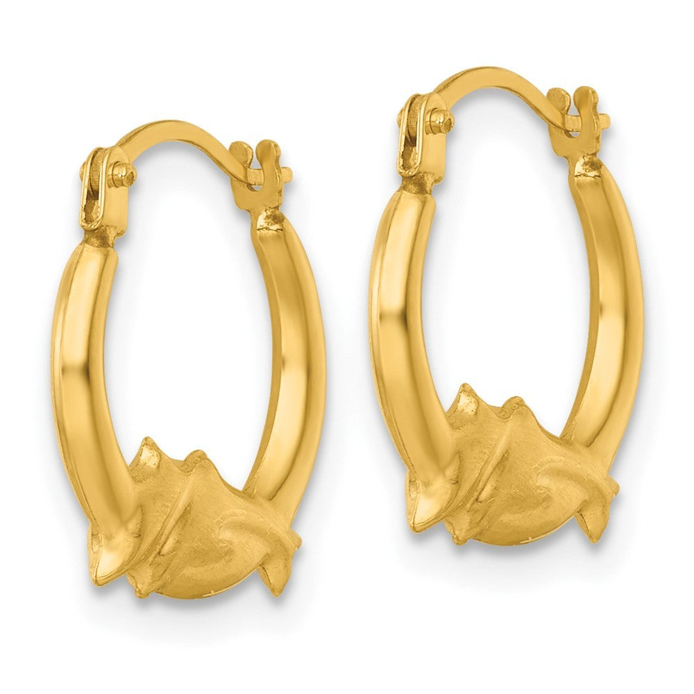 14k Yellow Gold Polished Two Dolphins Hollow Hoop Earrings