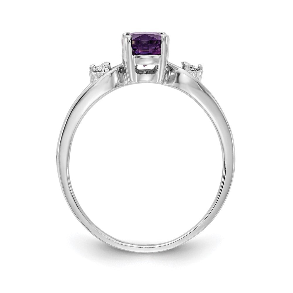14k White Gold 7x5mm Oval Amethyst AA Diamond ring