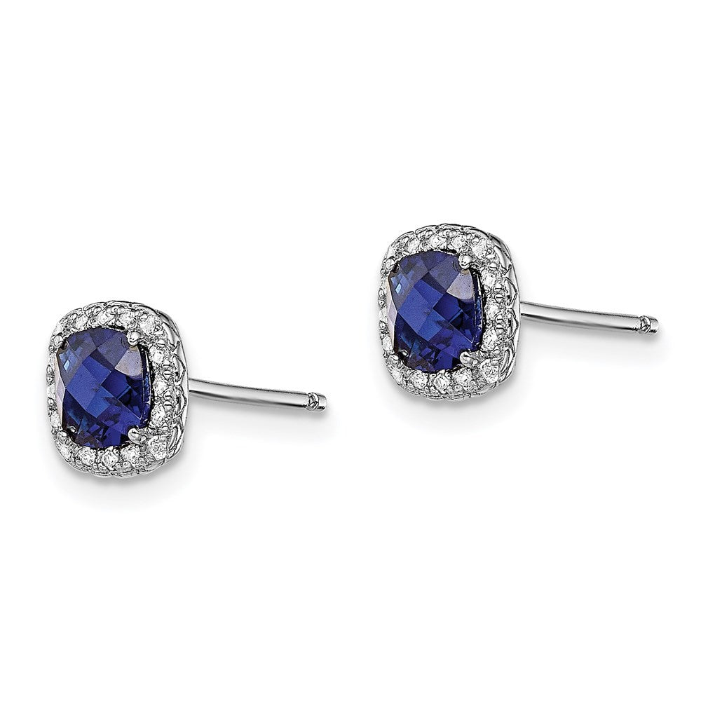 Sterling Silver Rhod-plated Created Blue/White Sapphire Earrings