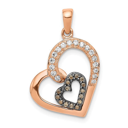 14k Rose Gold Champagne and White Diamond Hearts Pendant for Women
