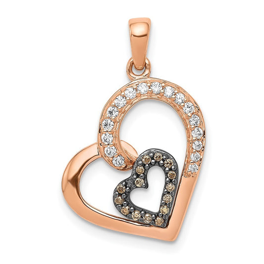 14k Rose Gold Champagne and White Diamond Hearts Pendant for Women