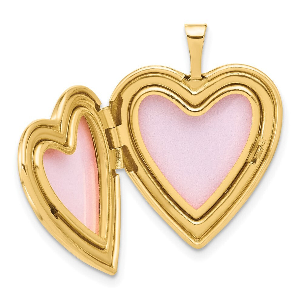 14k Yellow Gold 20mm Polished Diamond Heart Locket Pendant for Women