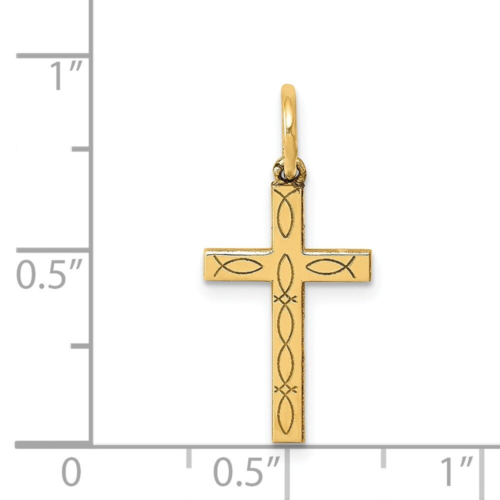 14k Yellow Gold Laser Cut Ichthus Cross Charm Pendant for Women
