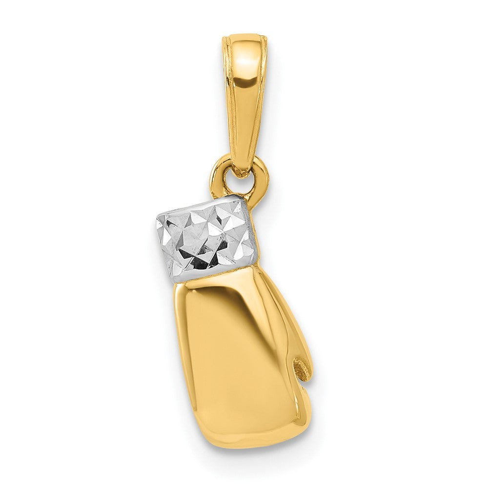 14k Yellow Gold and White Rhodium Diamond-Cut Boxing Glove Pendant