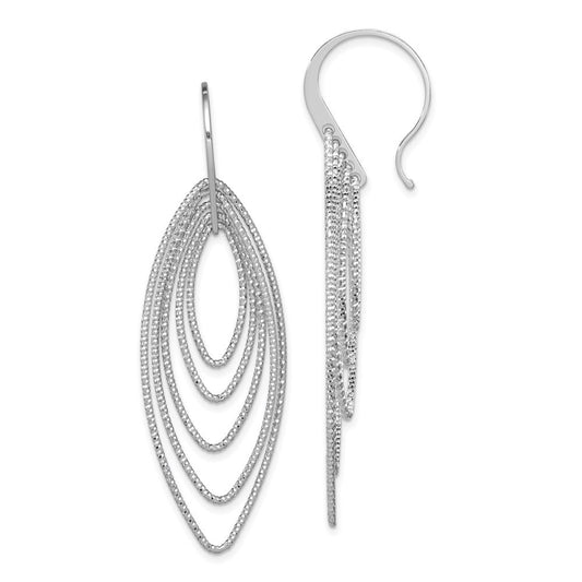 Sterling Silver Rhodium-plated Diamond-cut Multi Marquise Shape Dangle Earrings