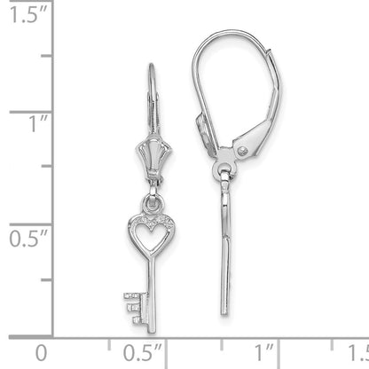 14K White Gold Polished Heart Key Drop Dangle Earrings