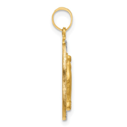 14k Yellow Gold with Rhodium Satin Polished Miraculous Medal Solid Oval Pendant