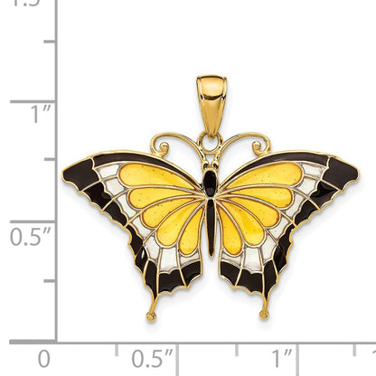 14k Yellow Gold Yellow Enameled Butterfly Pendant for Women