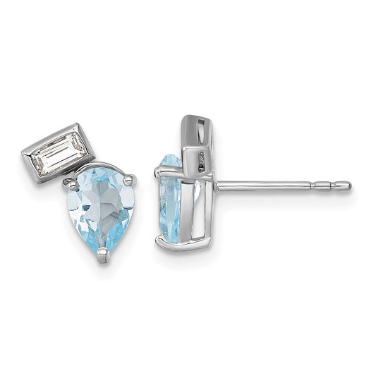 Sterling Silver Polished Pear Sky Blue and Emerald-cut Topaz Earrings