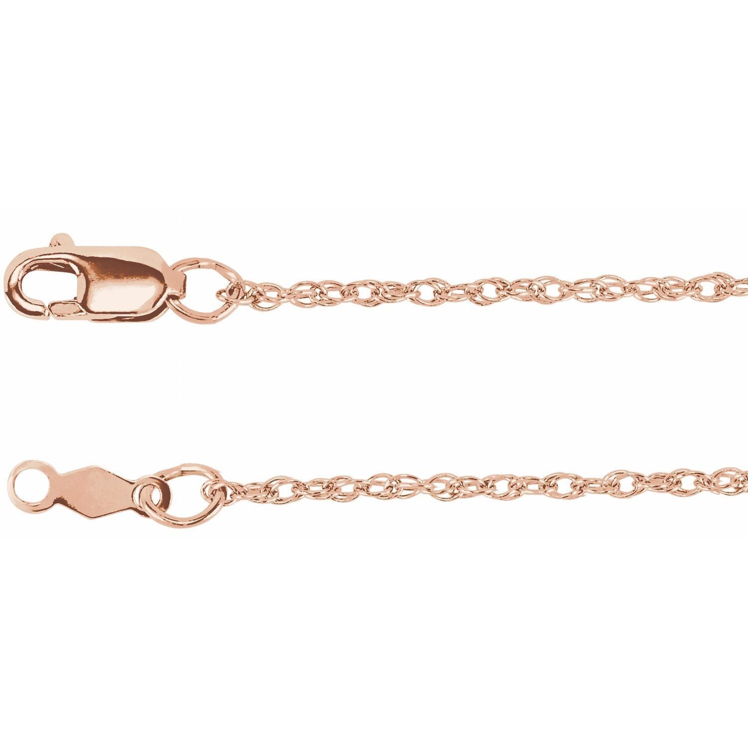 14k Rose Gold 1.25 mm Rope Chain Necklace 16" Fine Gift for Women