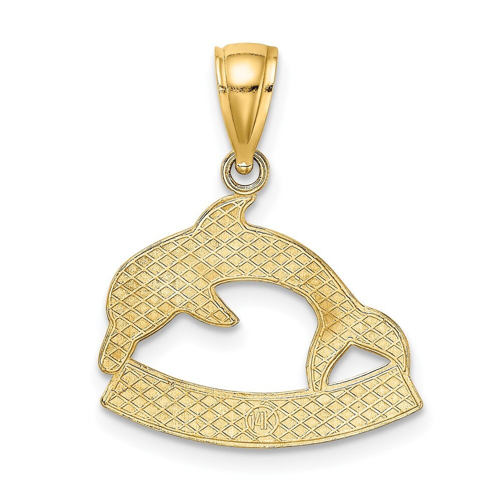 14k Yellow Gold Polished BARBADOS Dolphin Charm Pendant for Women