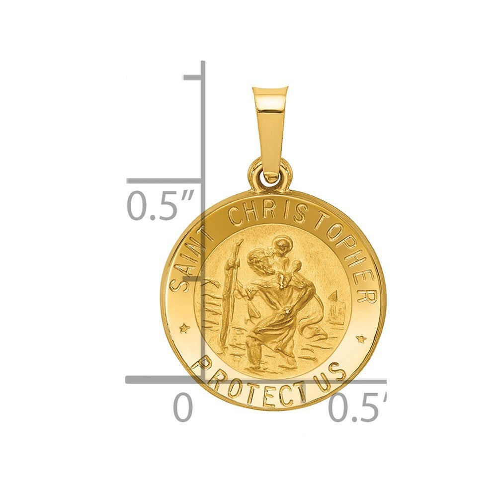 14k Yellow Gold Polished and Satin St. Christopher Medal Hollow Pendant