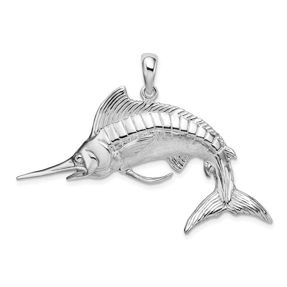 Sterling Silver Rhodium-Plated Polished and Satin 3D White Marlin Pendant