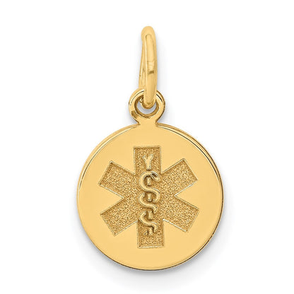 14k Yellow Gold 9.5mm Round Non-enameled Medical Jewelry Pendant