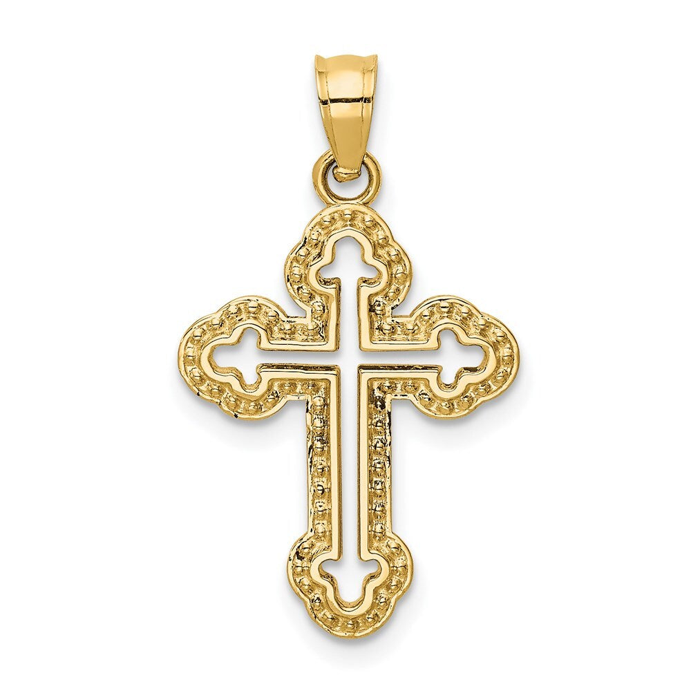 14k Yellow Gold Cut-out Budded Cross Charm Pendant for Women