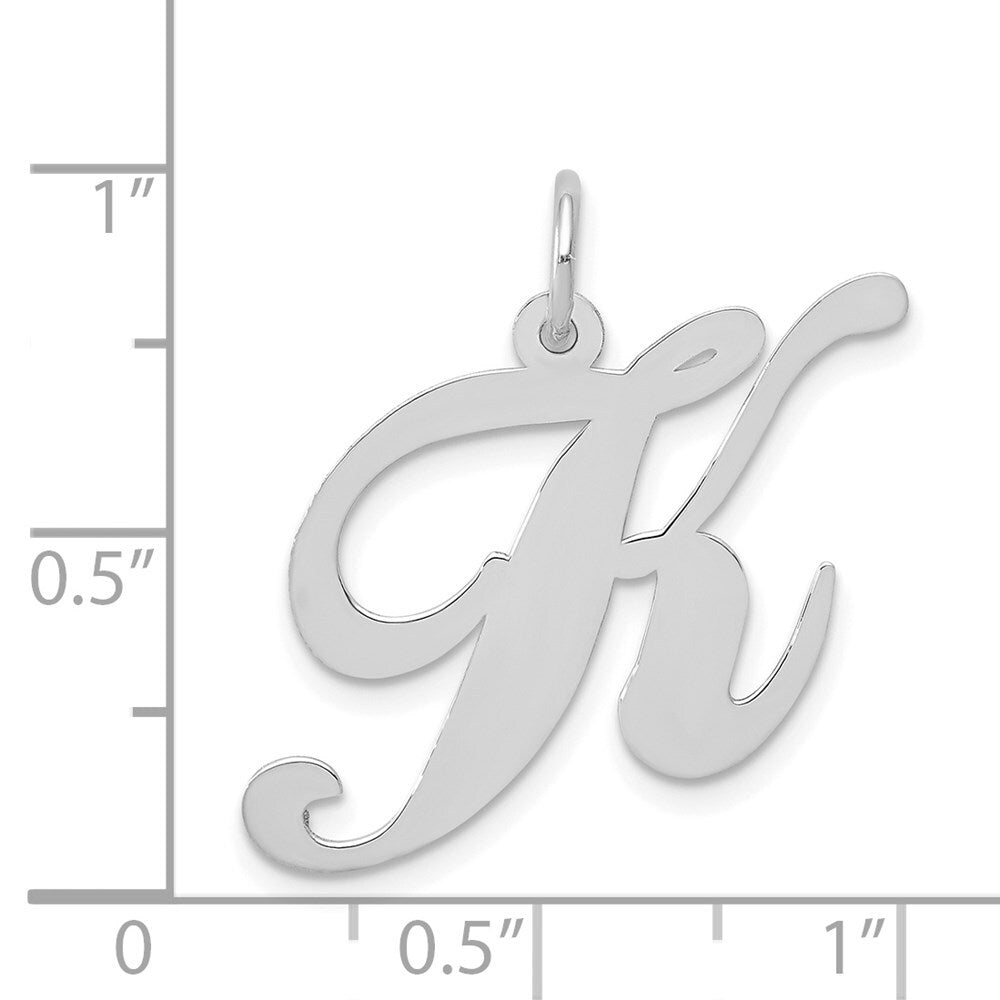 14k White Gold Large Fancy Script Letter K Initial Charm Pendant