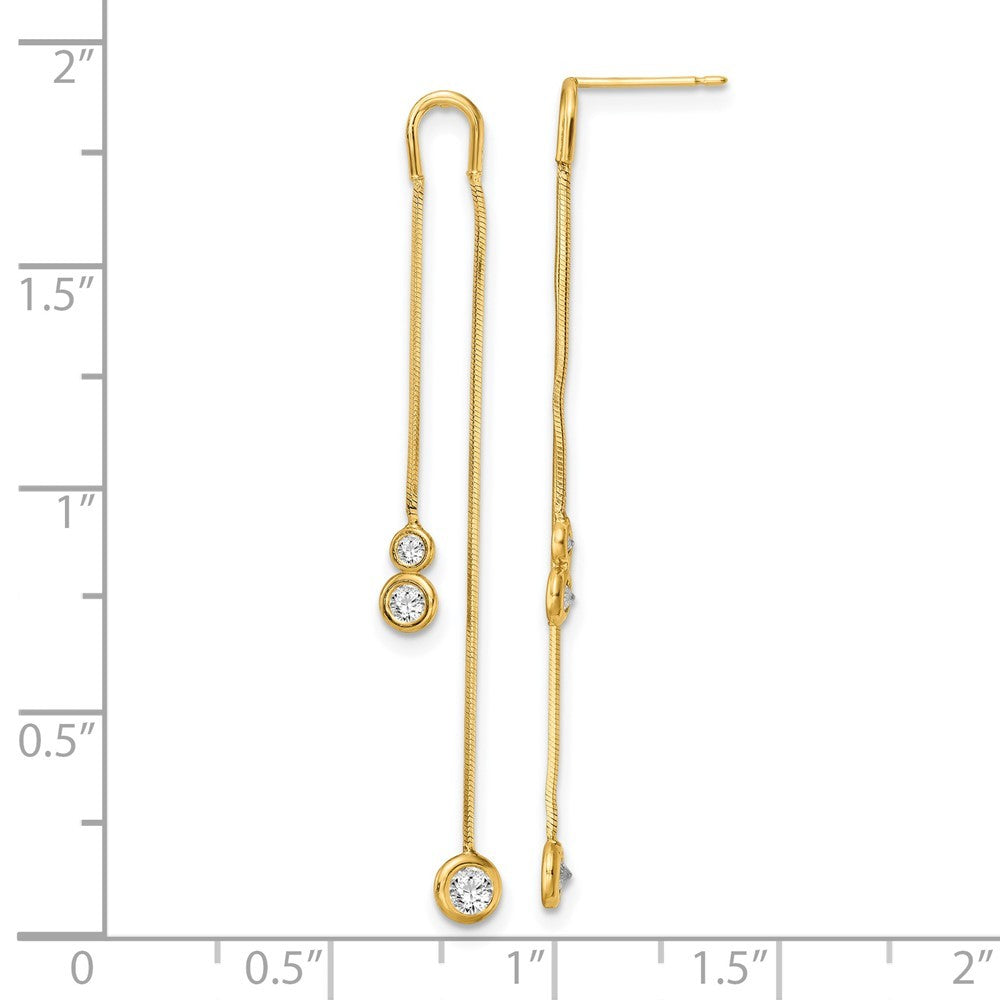 14k Yellow Gold Polished CZ Double Chain Dangle Earrings