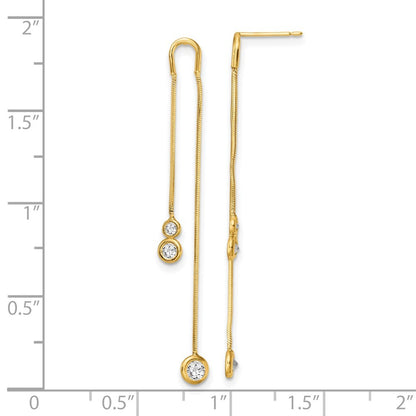 14k Yellow Gold Polished CZ Double Chain Dangle Earrings