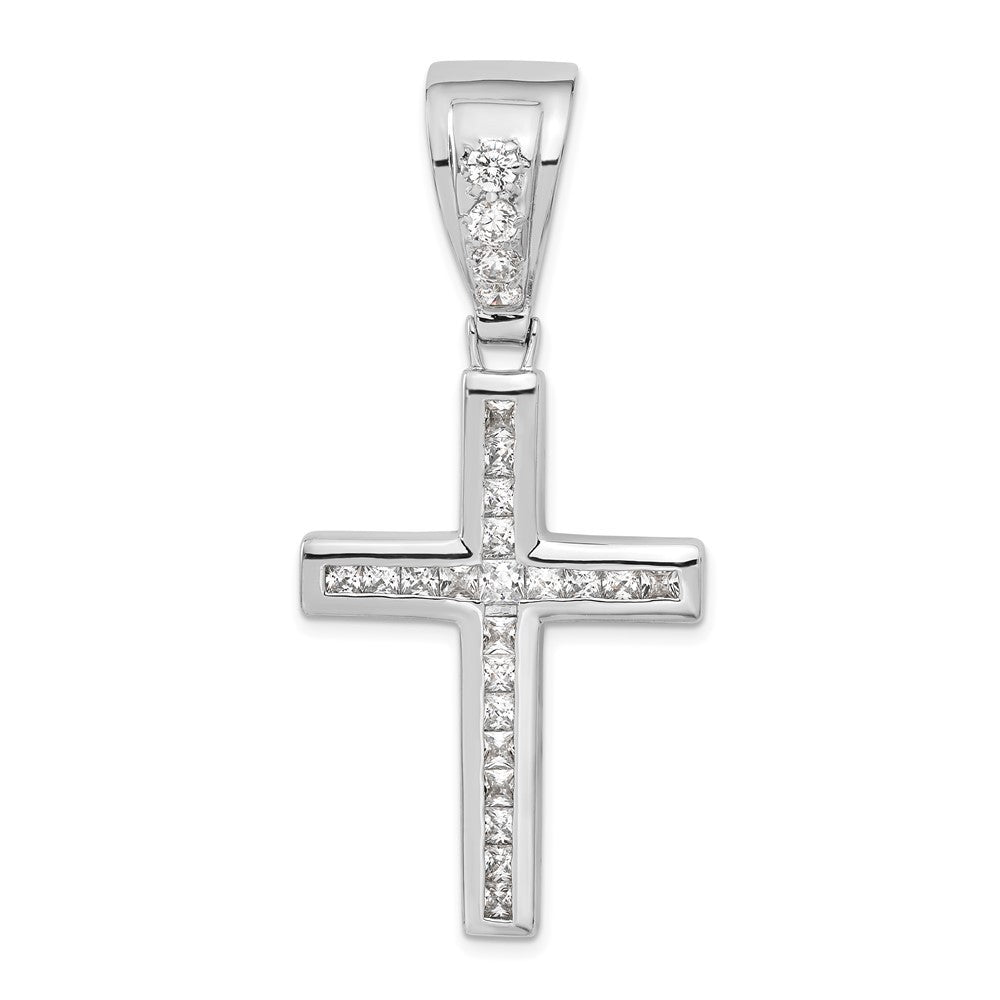Sterling Silver Rhodium-plated Cubic Zirconia Cross Pendant