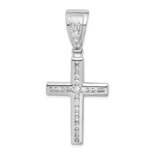Sterling Silver Rhodium-plated Cubic Zirconia Cross Pendant