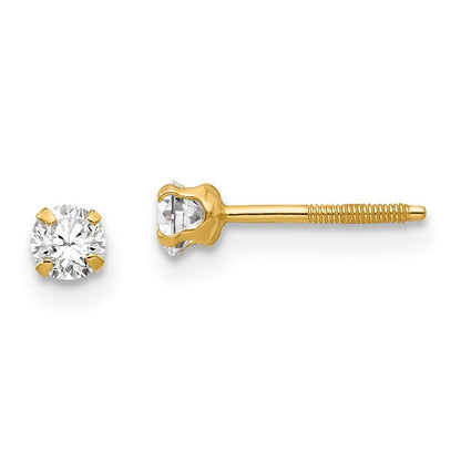 14k Yellow Gold 3mm Imitation April Birthstone Stud Earrings Gift for Women