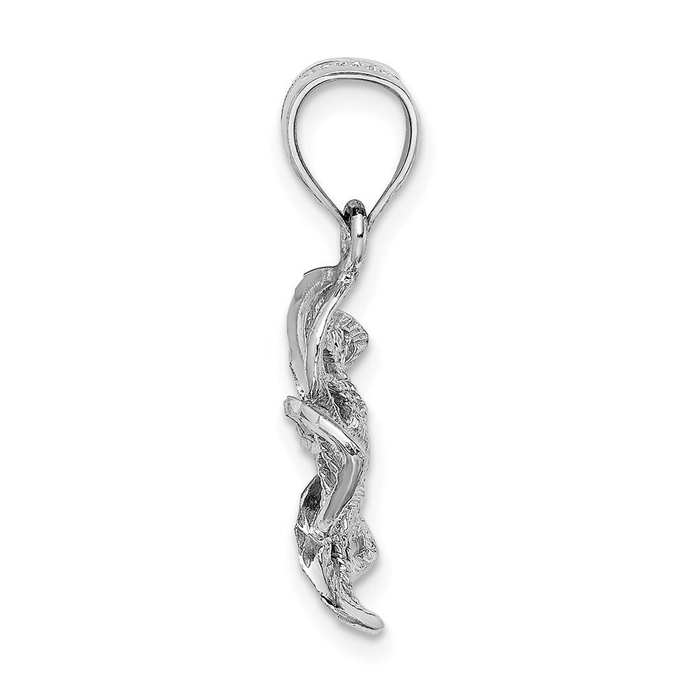 14k White Gold Beaded and Polished Plumeria Flower Charm Pendant for Women