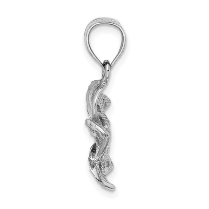 14k White Gold Beaded and Polished Plumeria Flower Charm Pendant for Women