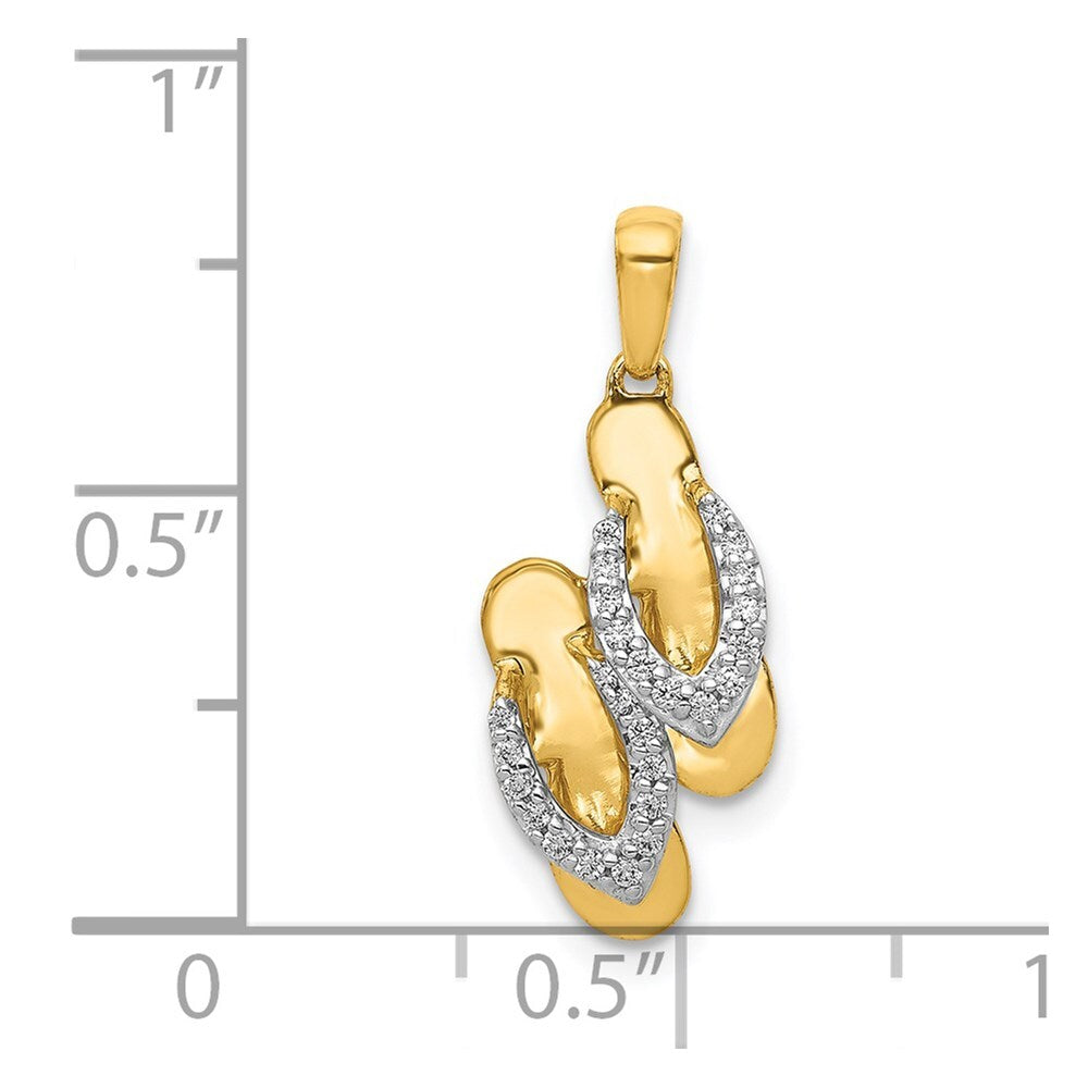 14k Yellow Gold and Rhodium Diamond Flip Flops Charm Pendant for Women