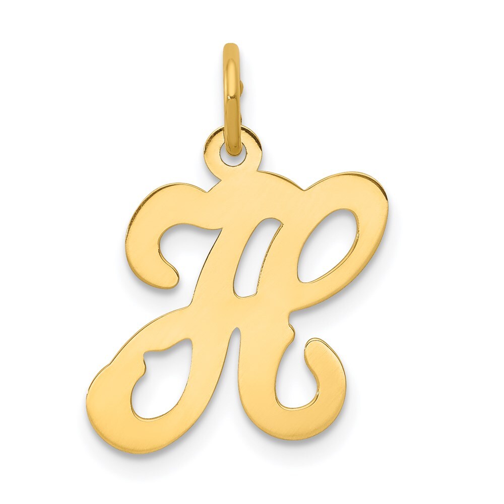 14k Yellow Gold Script Letter H Initial Charm Pendant for Women