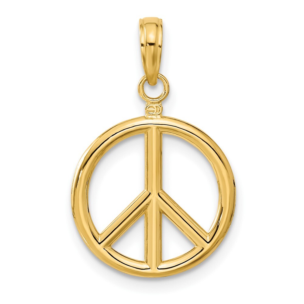14k Yellow Gold 3D Polished Peace Sign Charm Pendant for Women