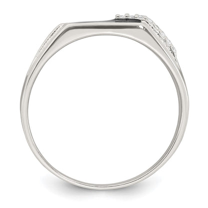Sterling Silver Polished Black Enamel CZ Men's Signet Ring Size 9