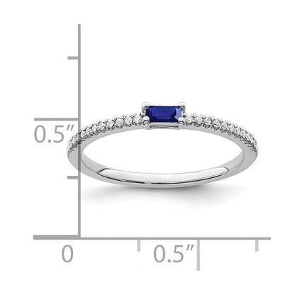 14k White Gold Polished Sapphire and Diamond Ring