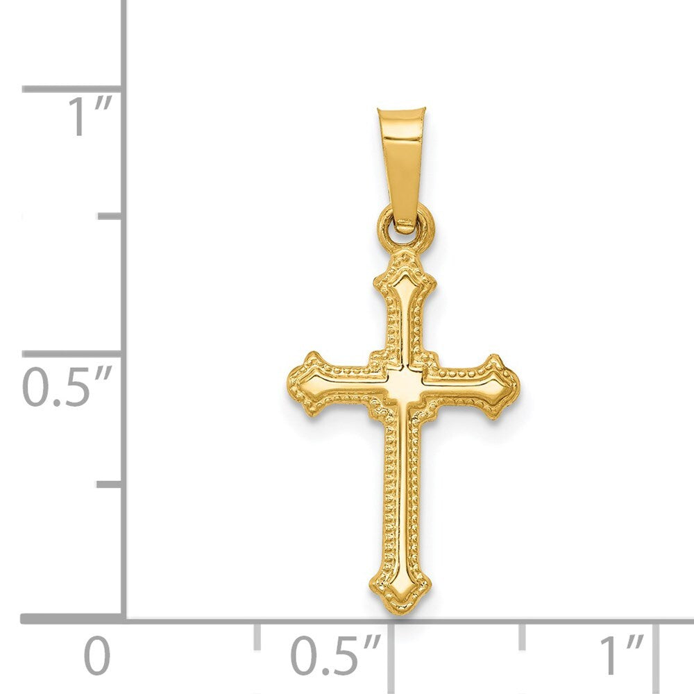 14k Yellow Gold Polished Small Fleur de Lis Cross Pendant for Women
