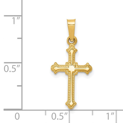 14k Yellow Gold Polished Small Fleur de Lis Cross Pendant for Women