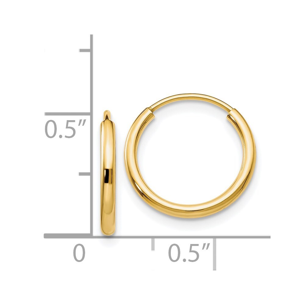 14k Yellow Gold 1.5mm Polished Round Endless Hoop Earrings Gift for Women