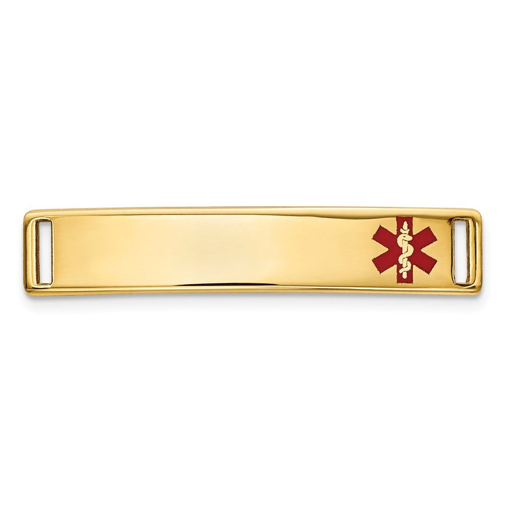 14k Yellow Gold  24x5mm Off-Center Red Epoxy Enameled Medical ID Plate # 816