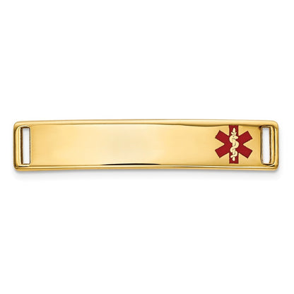 14k Yellow Gold  24x5mm Off-Center Red Epoxy Enameled Medical ID Plate # 816