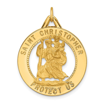 14k Yellow Gold Solid Polished Satin Round Cut-out St. Christopher Medal