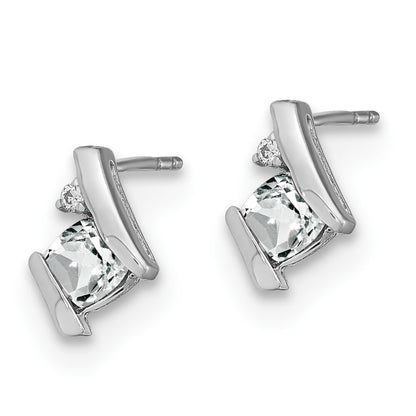 14K White Gold Cushion White Topaz and Diamond Stud Earrings Gift for Women