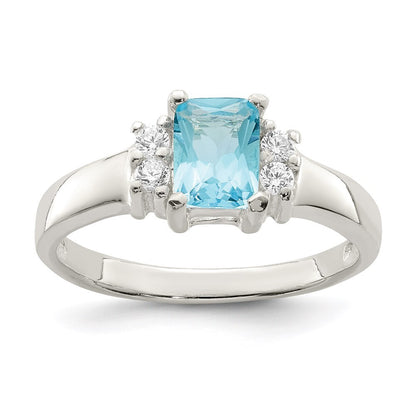 Sterling Silver Light Blue & White Cubic Zirconia Ring Size 7