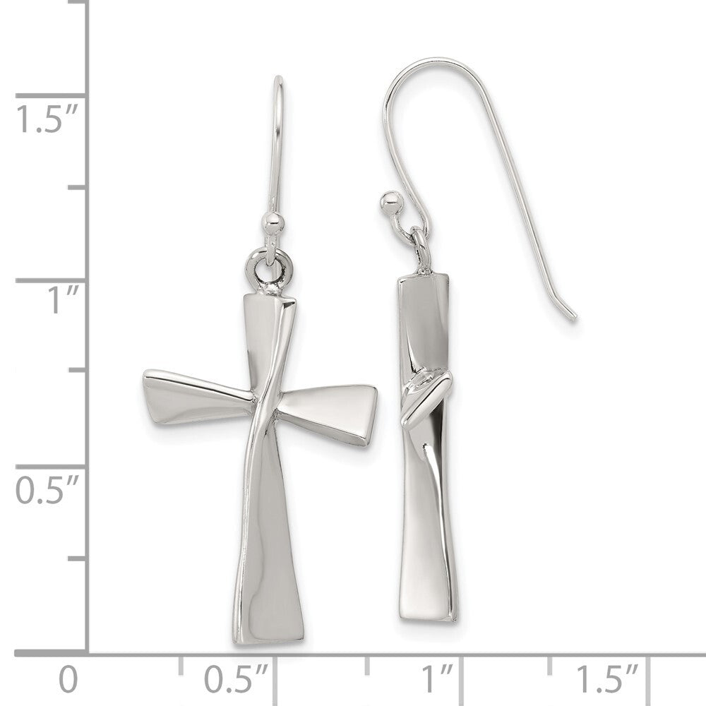 Sterling Silver Polished Cross Dangle Earrings