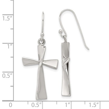Sterling Silver Polished Cross Dangle Earrings