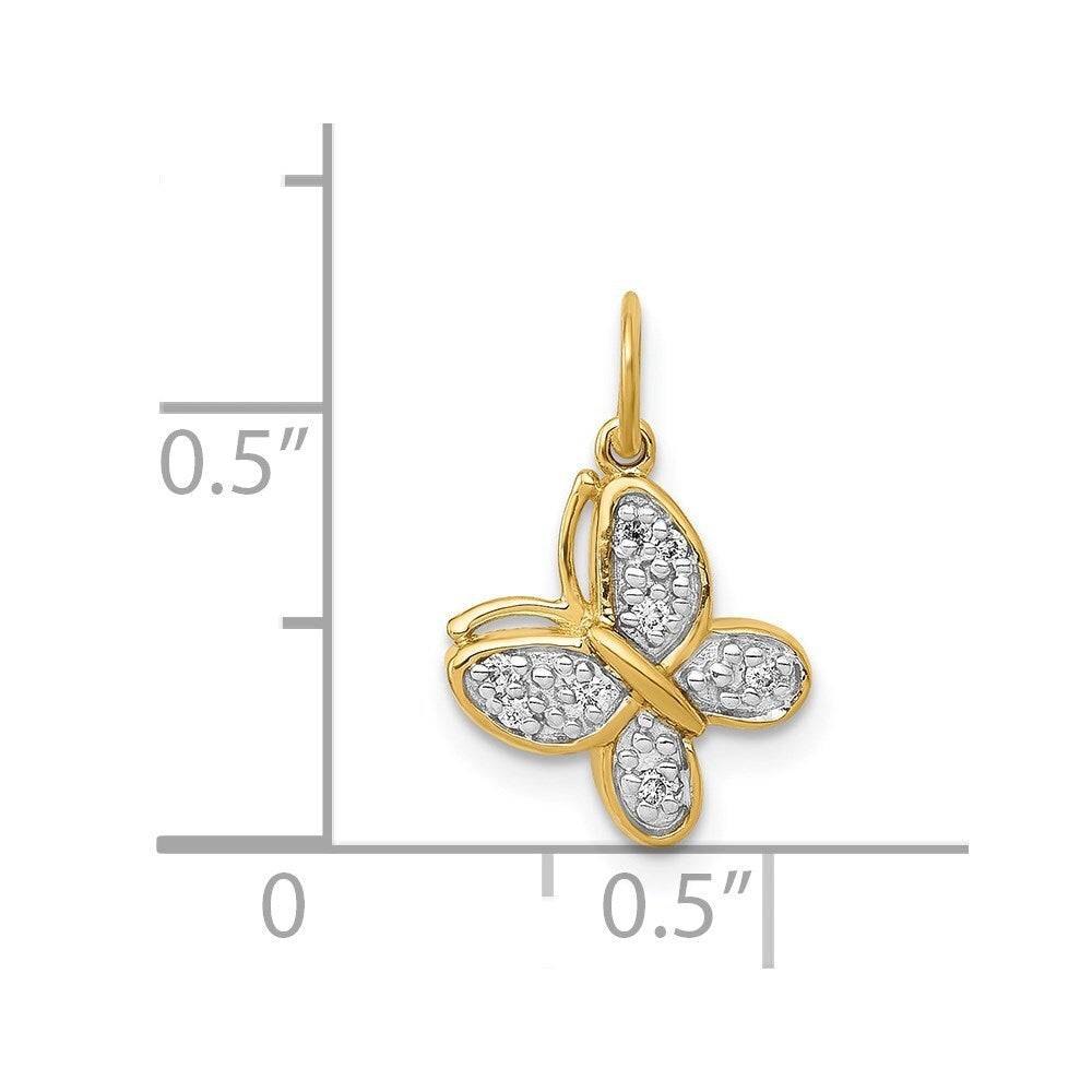 14k Yellow Gold Diamond Butterfly Charm Pendant for Women