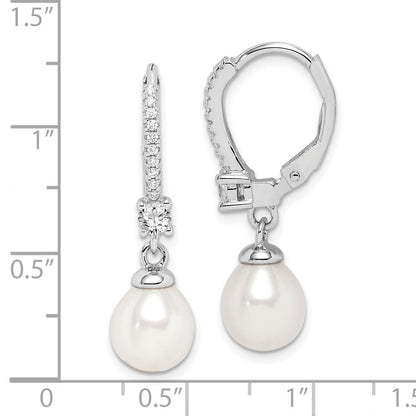 Sterling Silver 7-8mm Teardrop Cultured Pearl & Cubic Zirconia Dangle Earrings
