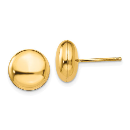 14k Yellow Gold Polished 10.5mm Button Stud Earrings Gift for Women