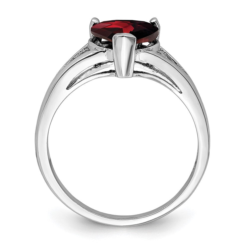 Sterling Silver Rhodium Garnet Ring Size 6