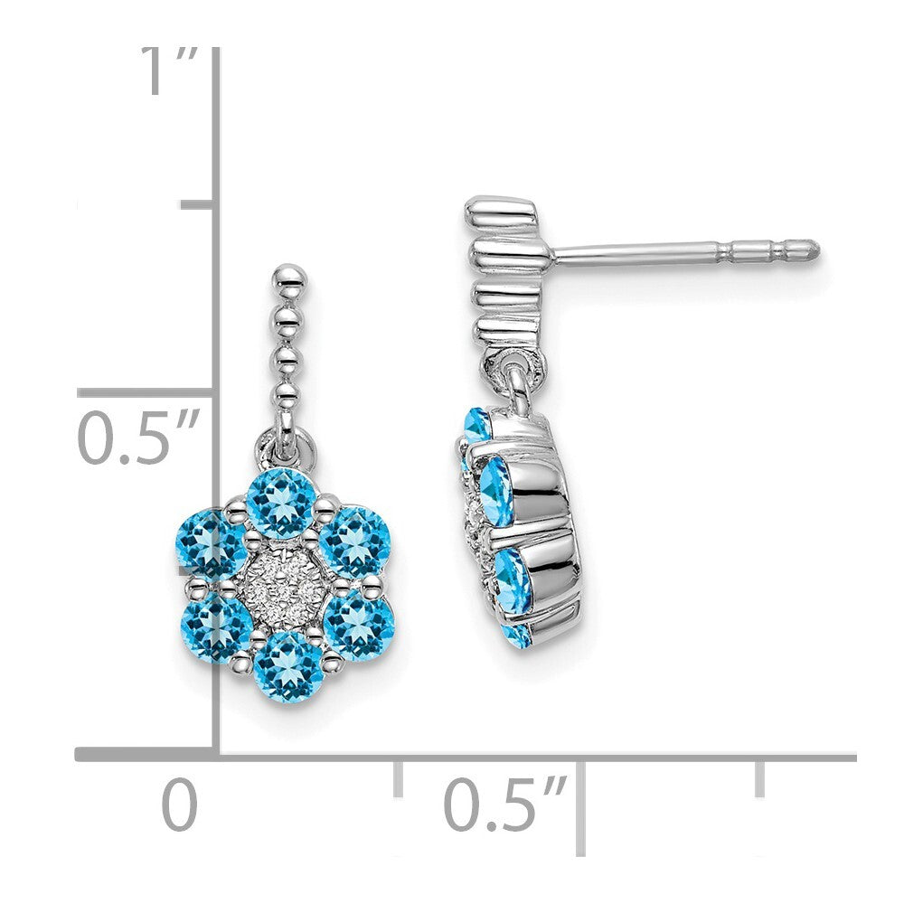 14k White Gold Blue Topaz and Diamond Drop & Dangle Earrings