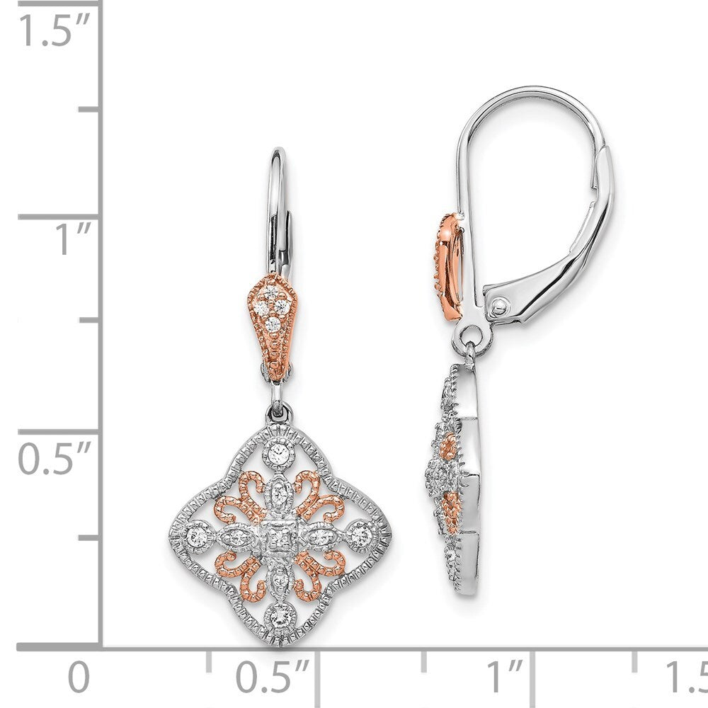14k White Gold w/Rose Rhodium Diamond Leverback Drop & Dangle Earrings