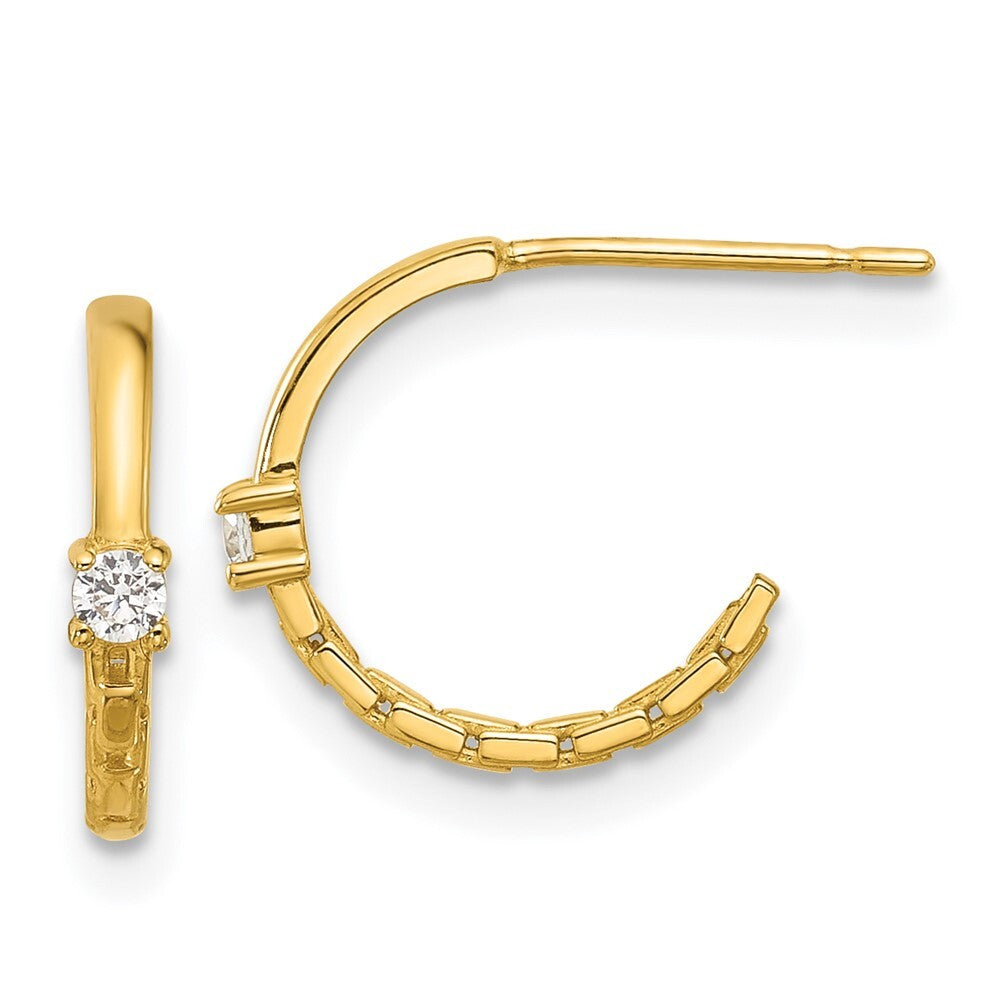 14k Yellow Gold Polished Cubic Zirconia Link Hoop Earrings Gift for Women